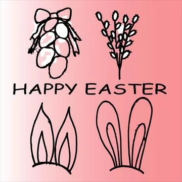 Happy ,EASTER, GREETINGS, Easter ,cake, Easter ,bunny, Easter, basket, Easter, k Stock Illustration