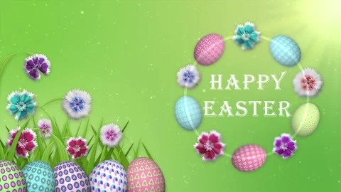 Happy easter greetings in easter egg decoration with bright sunlight and co.. Stock Footage 306078305