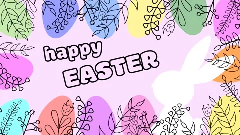 Happy easter greetings on pink background with decorated frame and white bunn Stock Footage 265140493