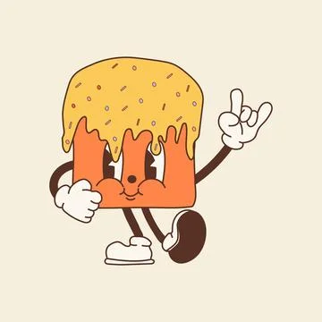 Happy Easter Groovy Cake. Cute Holiday Character Stock Illustration