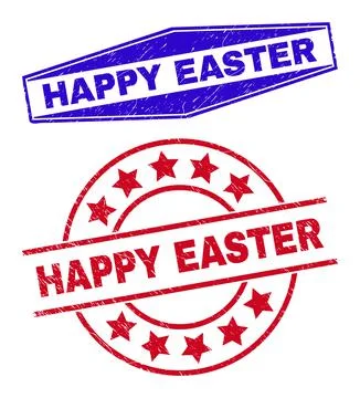 HAPPY EASTER Grunge Stamp Seals in Round and Hexagonal Forms Stockillustratie