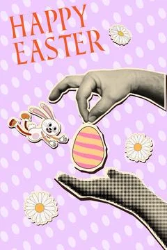 Happy Easter halftone retro collage poster Stock Illustration