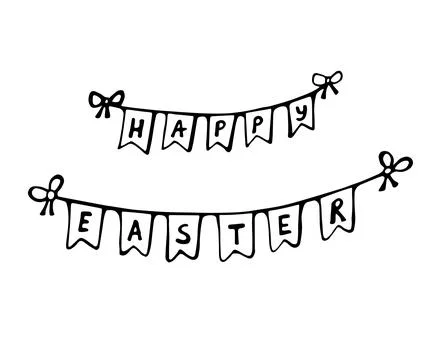 Happy Easter Hand Drawn Banner Illustration Set Stock Illustration