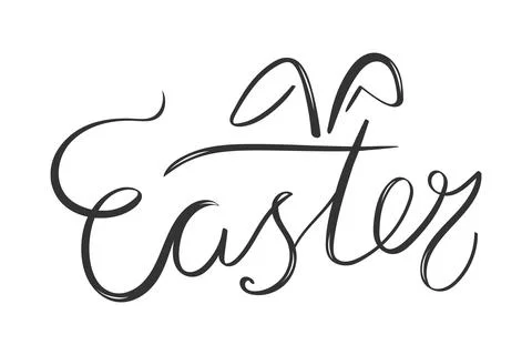 Happy Easter hand drawn calligraphy with Easter bunny ears. Brush lettering Stock Illustration