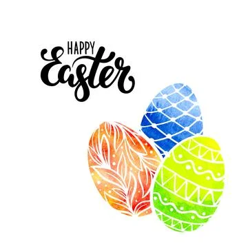 Happy Easter Hand drawn calligraphy and brush pen lettering with watercolor.. Stock-Illustration