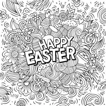 Happy Easter hand drawn cartoon doodles illustration. 스톡 일러스트