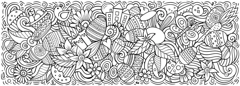 Happy Easter hand drawn cartoon doodles illustration. 스톡 일러스트