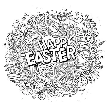 Happy Easter hand drawn cartoon doodles illustration. 스톡 일러스트