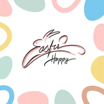 Happy Easter. Hand drawn elegant modern vector calligraphy. Inscription in the Stock Illustration