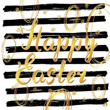 Happy Easter hand drawn greeting card with lettering and sketched doodle elem Stock Illustration