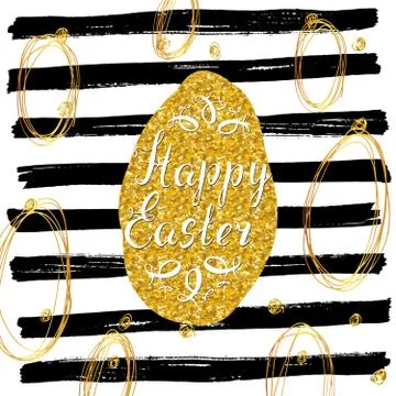 Happy Easter hand drawn greeting card with lettering and sketched doodle elem Stock Illustration