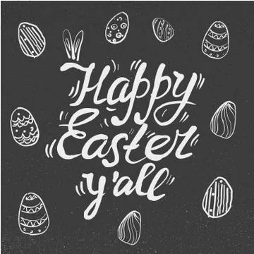 Happy Easter Hand drawn lettering with eggs and rabbit ears. design for holiday Stock Illustration