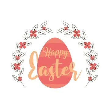 Happy easter hand drawn lettering egg and flowers white background 스톡 일러스트