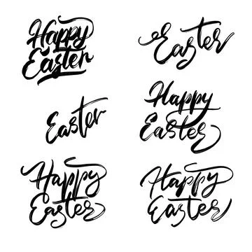 Happy Easter Hand drawn Lettering Design. Easter Greeting Card Handwritten Stock Illustration