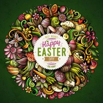 Happy Easter hand drawn vector doodles illustration. Color funny picture. 스톡 일러스트