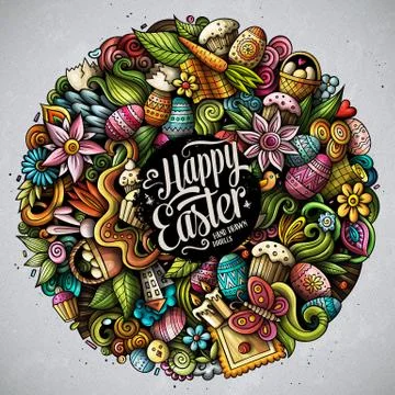 Happy Easter hand drawn vector doodles illustration. Color funny picture. イラスト素材
