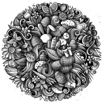 Happy Easter hand drawn vector doodles illustration. Color funny picture. 스톡 일러스트