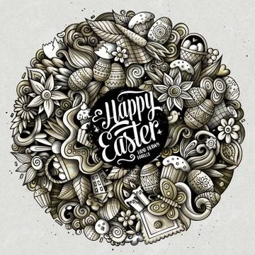Happy Easter hand drawn vector doodles illustration. Color funny picture. Illustrazione stock