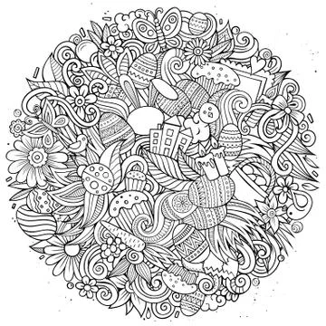 Happy Easter hand drawn vector doodles illustration. Color funny picture. 스톡 일러스트