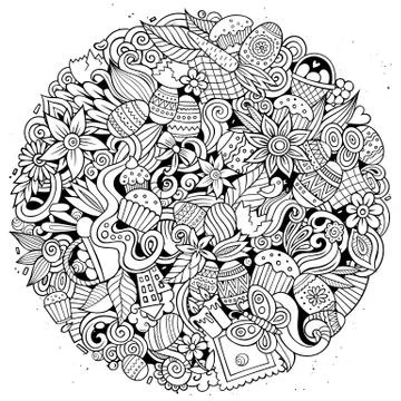 Happy Easter hand drawn vector doodles illustration. Color funny picture. 스톡 일러스트