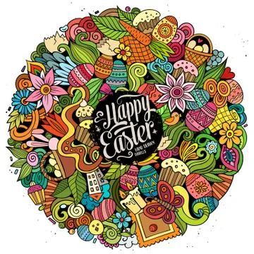 Happy Easter hand drawn vector doodles illustration. Color funny picture. Illustrazione stock