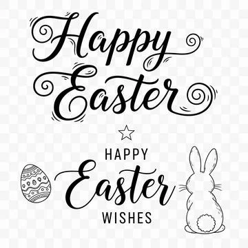 Happy Easter Hand Lettering with Bunny and Egg - Vector Illustration イラスト素材