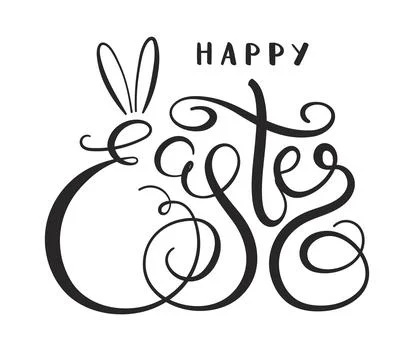 Happy Easter hand lettering quote, calligraphy, cursive script, written text. Stock Illustration