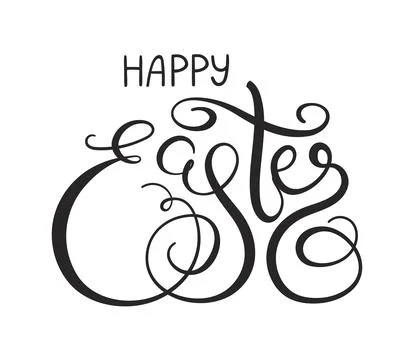 Happy Easter hand lettering quote, calligraphy, cursive script, written text. 스톡 일러스트