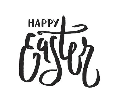 Happy Easter hand lettering quote, calligraphy, cursive script, written text. 스톡 일러스트