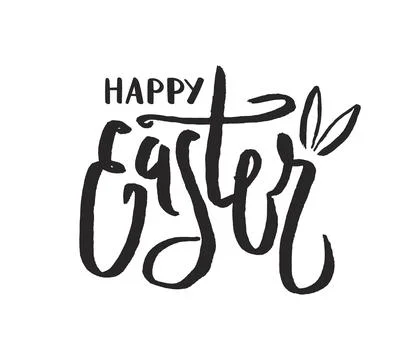 Happy Easter hand lettering quote, calligraphy, cursive script, written text. 스톡 일러스트