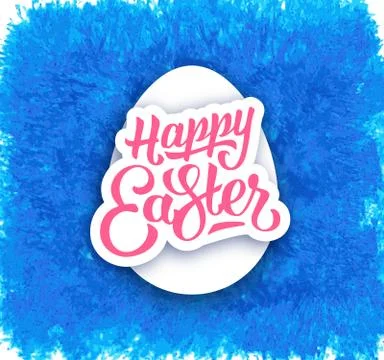 Happy Easter hand lettering text and white egg Stock Illustration