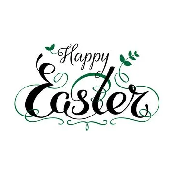 Happy easter hand lettering typography with floral decorations. Handwritten Stock Illustration