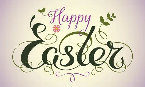 Happy easter hand lettering typography with floral decorations. Handwritten Stock-Illustration