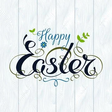 Happy easter hand lettering typography with floral decorations. Handwritten Иллюстрация