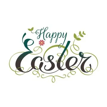 Happy easter hand lettering typography with floral decorations. Handwritten Illustrazione stock