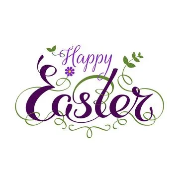 Happy easter hand lettering typography floral decorations. Handwritten easter Ilustración de archivo