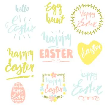 Happy Easter handwritten quotes. Easter overlays. Calligraphy postcard or p.. Stock Illustration