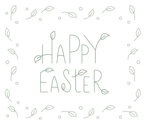 Happy Easter handwritten spring sign with leafs frame. Fresh, green style Stock Illustration
