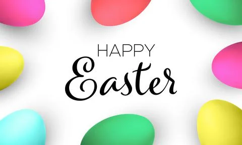 Happy Easter Handwritten Text With Colorful Eggs Stock Illustration
