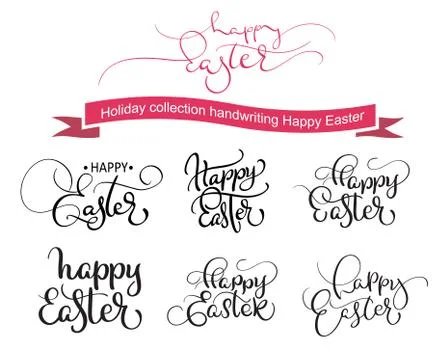 Happy Easter handwritting words on white background. Hand drawn Calligraphy Stock-Illustration