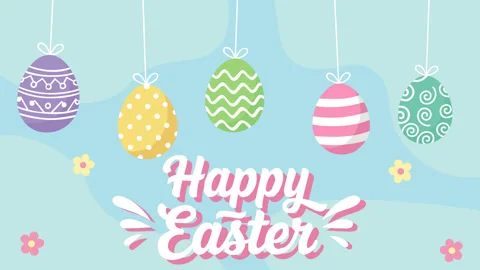 Happy Easter Hanging Eggs Pastel Background 스톡 동영상 331609554