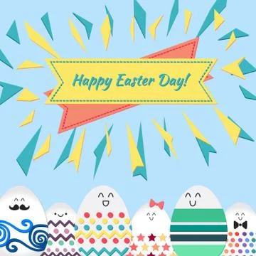 Happy easter with happy eggs Stock Illustration