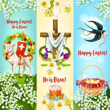 Happy Easter, He is Risen festive banner set Illustrazione stock