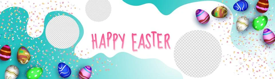 Happy Easter Header or Banner Design with Top View Realistic Painted Eggs o.. Stock Illustration