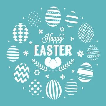Happy easter headline in circle of eggs frame, silhouette design 스톡 일러스트