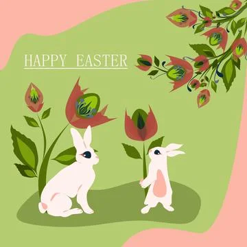 Happy Easter holiday and Hello spring concept in pastel colors cartoon style 库存插图