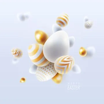 Happy Easter holiday background with 3d eggs Stock Illustration