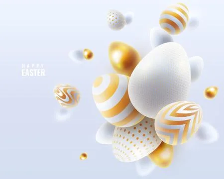 Happy Easter holiday background with 3d eggs Stock Illustration
