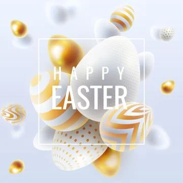 Happy Easter holiday background with 3d eggs Stock Illustration