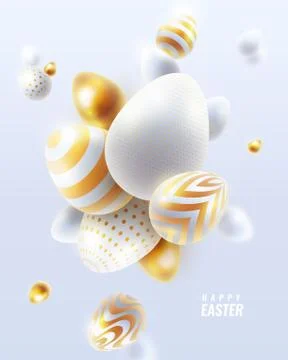 Happy Easter holiday background with 3d eggs Stock Illustration